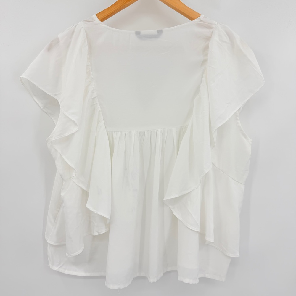 SHEIN White Button-Down Ruffle Feminine Sweet Classy Valley Blouse Size Large - Picture 3 of 5